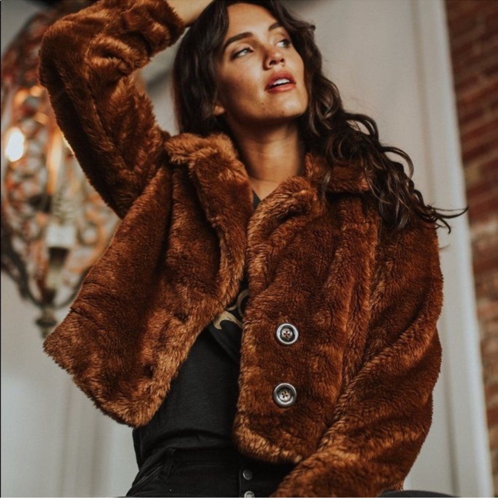 Free People Women's Faux Fur Mena Coat Boho Romantic Timeless Classic